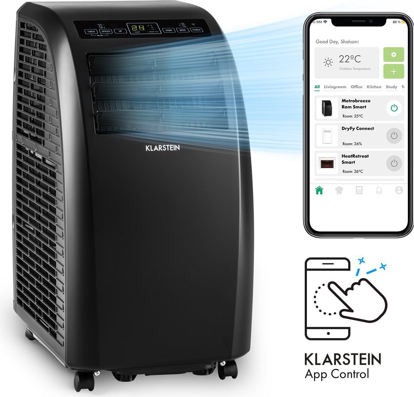 Climatiseur mobile Klarstein Metrobreeze Rom 10 Noir — 10000 BTU, design